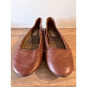 American Eagle Brown Brogue Wingtip Ballet Flats Scalloped Cognac Shoes 7.5